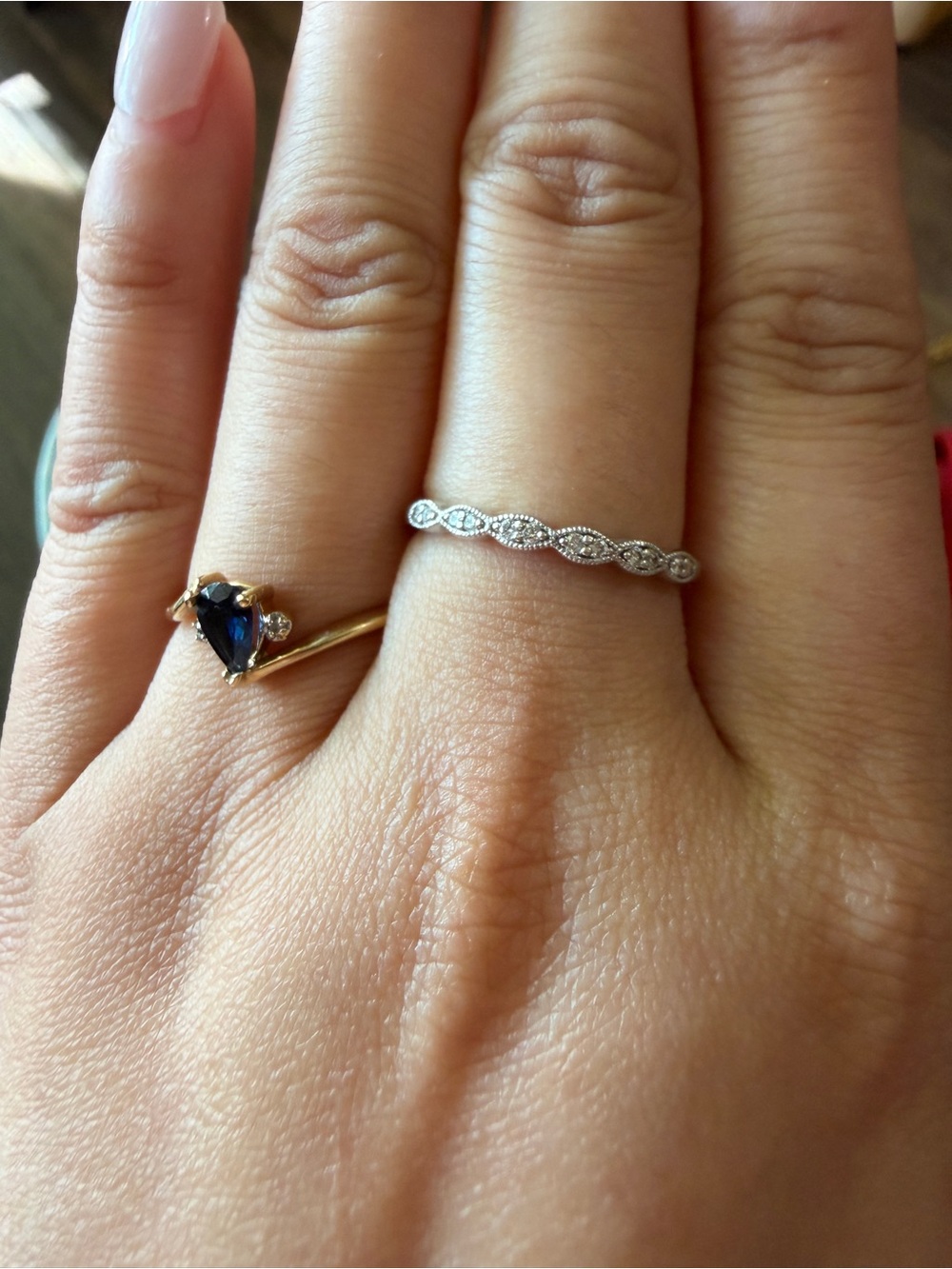 10K solid white gold diamond migrain wedding band size 6